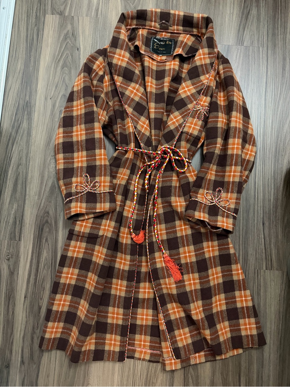 Soma Plaid Shawl-Collar Robe in Brown & Orange